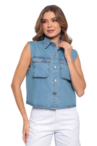 Colete Jeans Feminino Cargo