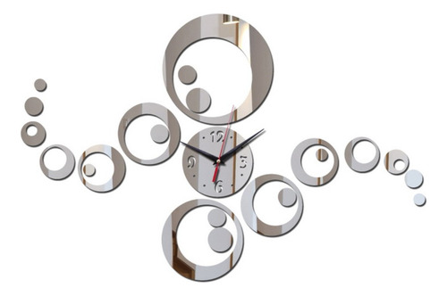 Reloj De Pared Con Espejo 3d Plateado, Decoración Moderna