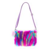 Mujeres Niñas Niños Fluffy Fuzzy Bag Plush Tie Dye Rainbow C