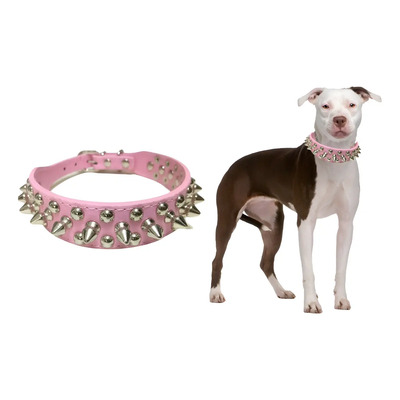 Collar Para Perro Con Picos Metal Tipo Cuero Con Estilo Rudo Color Rosa Tamaño Del Collar Grande (l) | Meses sin interés