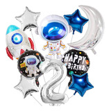 Globos Astronauta Luna Cohete Espacial Feliz Cumpleaños