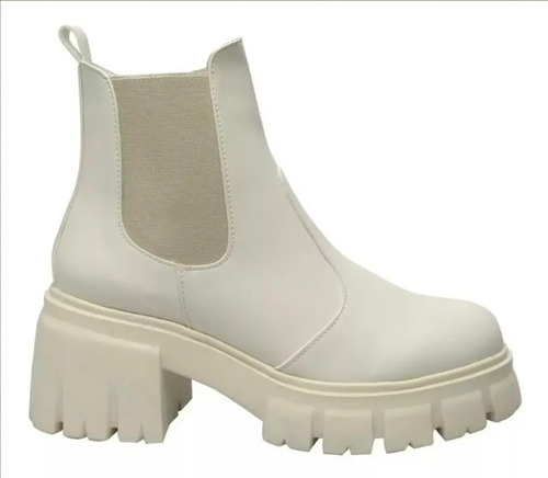 Botas Botin Plataforma Hueso Suela Serpiente Combat Blancas