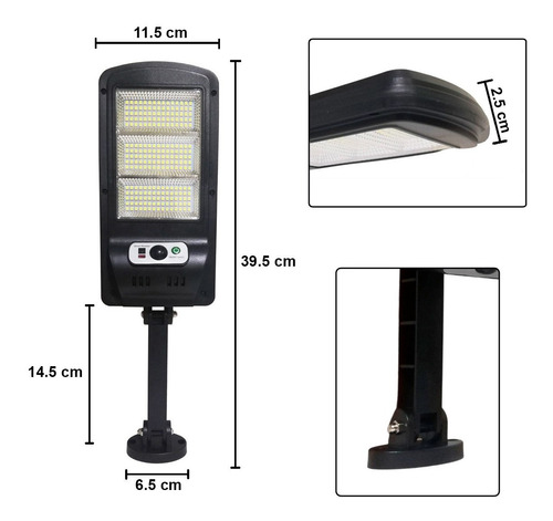 Lampara Solar Led 60w Recargable Con Sensor De Movimiento Color Negro