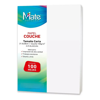 Papel Couché 150 G\u002Fm2 | Tamaño Carta | 100 Hojas | Brillante | Color Blanco | MercadoLibre
