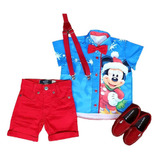 Roupa Conjunto Vermelho Mickey Festa Natal Menino Infantil