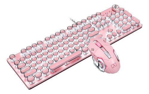 Teclado + Mouse Mecanicos | Led, Usb | Estilo Retro | Rosa