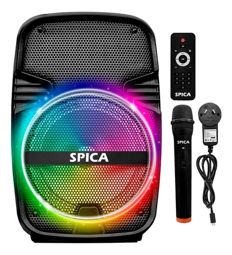 Parlante Portatil Spica Sp-3312tm Bluetooth Karaoke Bateria Recargable Luces Rgb Microfono Negro 220v