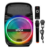 Parlante Portatil Spica Sp-3312tm Bluetooth Karaoke Bateria Recargable Luces Rgb Microfono Negro 220v