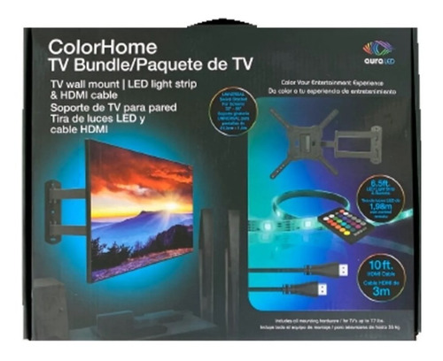 Set Soporte De Pared Para Tv, Tira De Luces Led Y Cable Hdmi