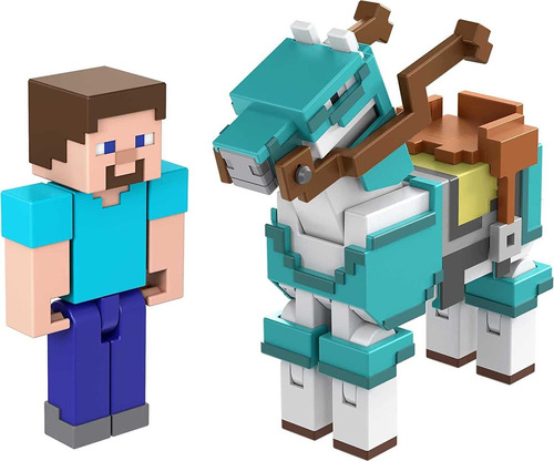 Set Mini Muñeco Steve Y Caballo Blindado Juguete Minecraft