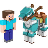 Set Mini Muñeco Steve Y Caballo Blindado Juguete Minecraft