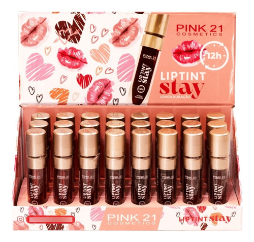 Box C/24 Lip Tint Stay Pink 21 Longa Duração 12h