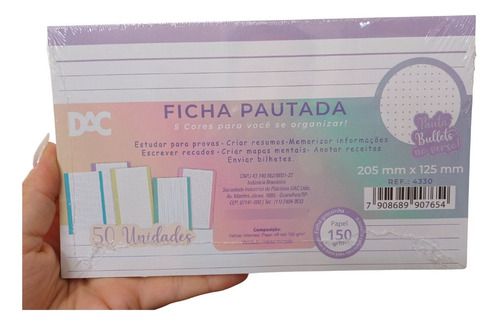 50 Fichas 150g Resumos Blocadas Coloridas Pautadas Bullets 