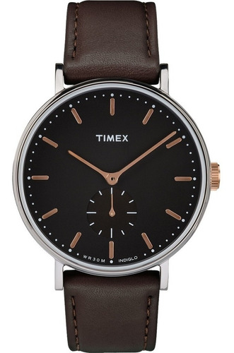 Reloj Timex Fairfield Sub Second Tw2r38100 Color De La Malla Marrón Oscuro Color Del Bisel Plateado Color Del Fondo Negro