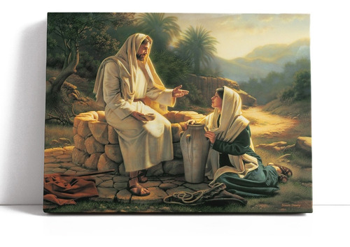 Cuadro En Lienzo Jesús Y La Mujer Samaritana 58x70cm