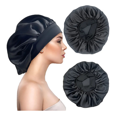 Gorro Satín Dormir Protector Cabello Rizos Liso Anti Frizz Negra