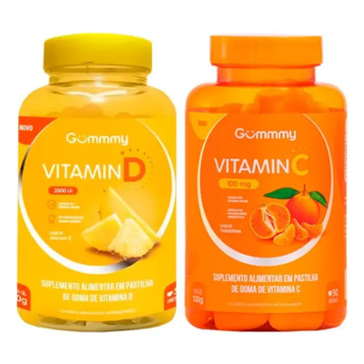 Combo Vitamina Gummy Hair Vitamina D Sabor Abacaxi + Gummy Vitamina C Sabor Tangerina Ananá/naranja