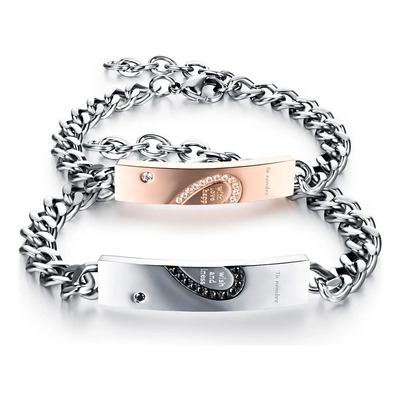 Soku Jew-t7f62d16 2 Pulseras Personalizadas Parejas Cora Inoxidable Por Vida Color Plateada Diámetro 18 cm Largo 22 cm | Envío gratis