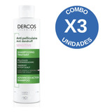 Pack X3 Vichy Dercos Shampoo Anticaspa Sensible 200 Ml