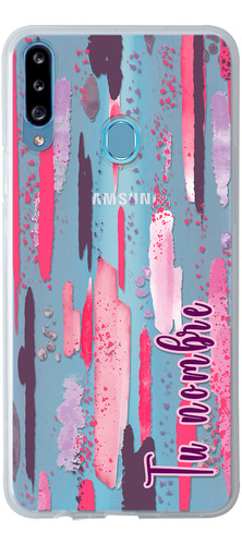 Funda Para Galaxy Mujer Manchas Pintura Rosa Con Nombre