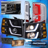 For 07-13 Silverado Black Amber Drl Headlights Led Clear Aac