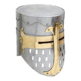 Casco Medieval Templario Tambor Clásico Acero Y Bronce