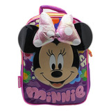 Mochila De Espalda Minnie Moño 12 PuLG Calidad Cresko Km204 Color Rosa Diseño De La Tela Liso