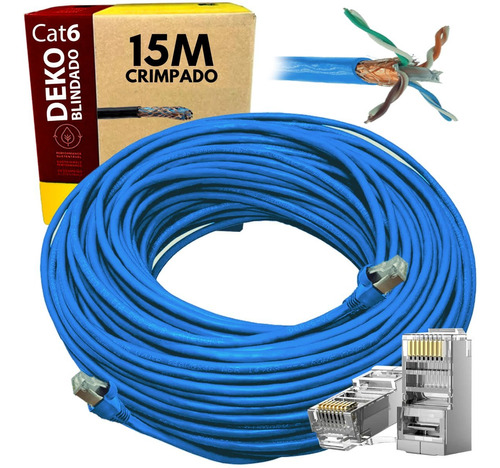 Cabo De Rede Cat6 Blindado Ftp Para Uso Externo 15 Metros