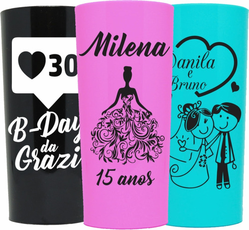 100 Copos Personalizado Long Drink Neon E Cores 320ml Acrili