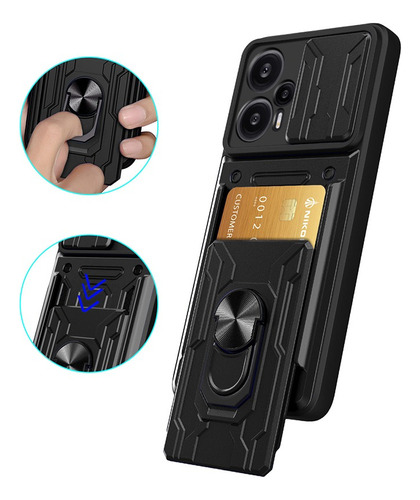 For Xiaomi Poco F5 5g Card Slot Case Slide Lens Stand Cover