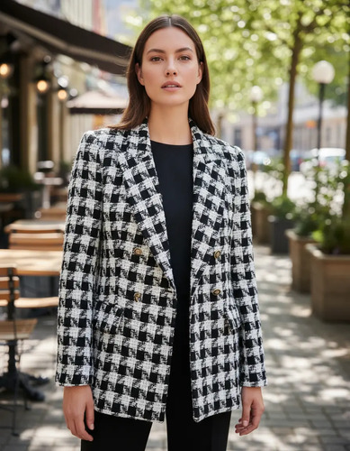 Abrigo Blazer Elegante Formal A Casual Moderno Juvenil Tweed