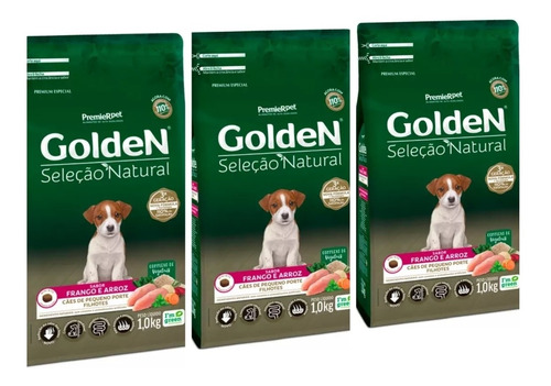 Kit 3 Ração Golden Seleção Natural Cão Filhote Raça Peq 1kg