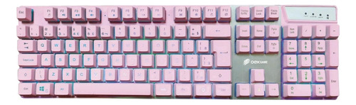 Teclado Gamer Oex Prismatic Tc205 Qwerty Português Brasil Cor Rosa Com Luz 6 Cores