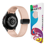 Pulseira Ridge De Silicone Com Couro Fecho Magnetico Marca 123smart Compatível Com Galaxy Watch 4 5 6 40mm 44mm 45mm 46mm 43mm 47mm - Cor Rosa Salmão