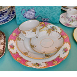 Trio De Te Porcelaine Limousine Limoges Golden Ribbons C1905