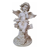 Figura Angel Querubin Base Con Rosas Estatua 43 Cm Altura 