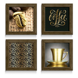 Kit Quadros Decorativos Café Cozinha Copa Dourado Gourmet