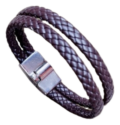 Pulseira Masculina Couro Balada Marrom Trançada 