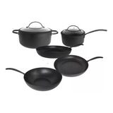 Set 5 Pz Hudson Total Black Olla Cacerola Sarten Wok 