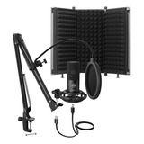 Microfono Condenser Podcast Kit + Escudo Acustico 
