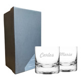 Vaso De Whisky Cristal Estuche X2 Grabado Personalizado