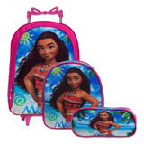 Kit Mochila Escolar Infantil Grande De Rodinha Moana Passeio