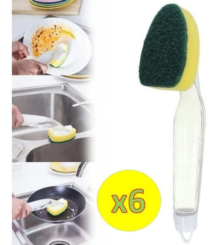 Pack X6u Esponja De Cocina Con Mango Dispenser De Detergente