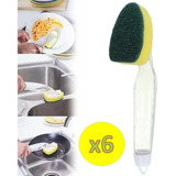 Pack X6u Esponja De Cocina Con Mango Dispenser De Detergente