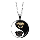 Collar Dije Cristal Yin Yang Pug Color Plata Hombre Mujer