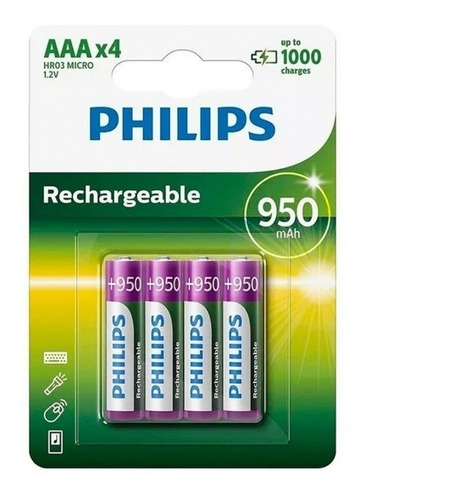 Pilas Aaa Pack De 12 Recargables Philips 950mah Pcreg