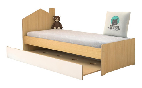 Cama Nido Carrito Infantil Doble Roble Americano Casita