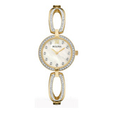 Reloj Bulova Mujer Clasico Cristales 98l225 Color De La Malla Dorado Color Del Bisel Dorado Color Del Fondo Blanco