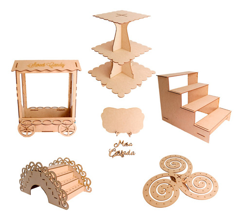 Kit Candy Bar 6 Exhibidores Mesa De Dulces Mdf