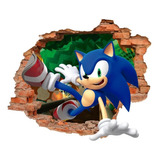 Decoración Infantil Sonic Vinil Gamer 3d Pared Rota 65x55cm